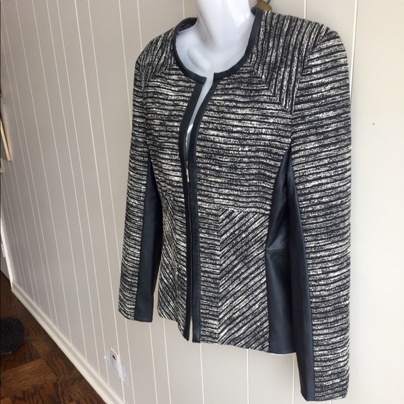 FINAL SALE- Fitted Jacket with faux leather trim - Picture 1 of 7